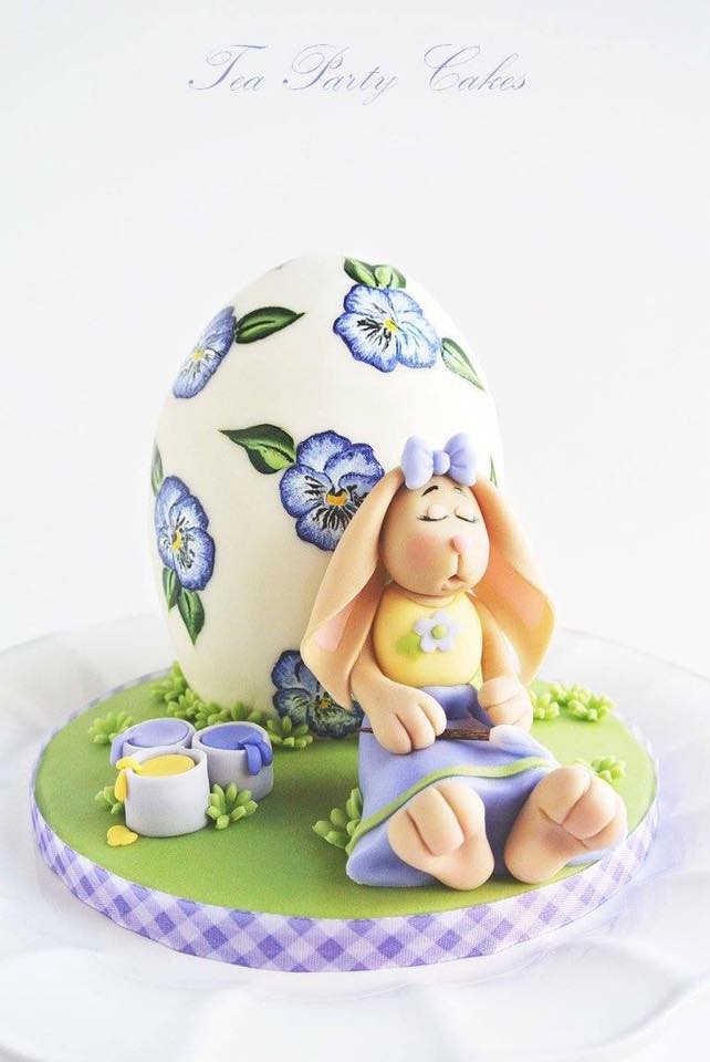Bunny painting an Easter Egg by Naomi Hirkala Hubert - Tea Party Cakes