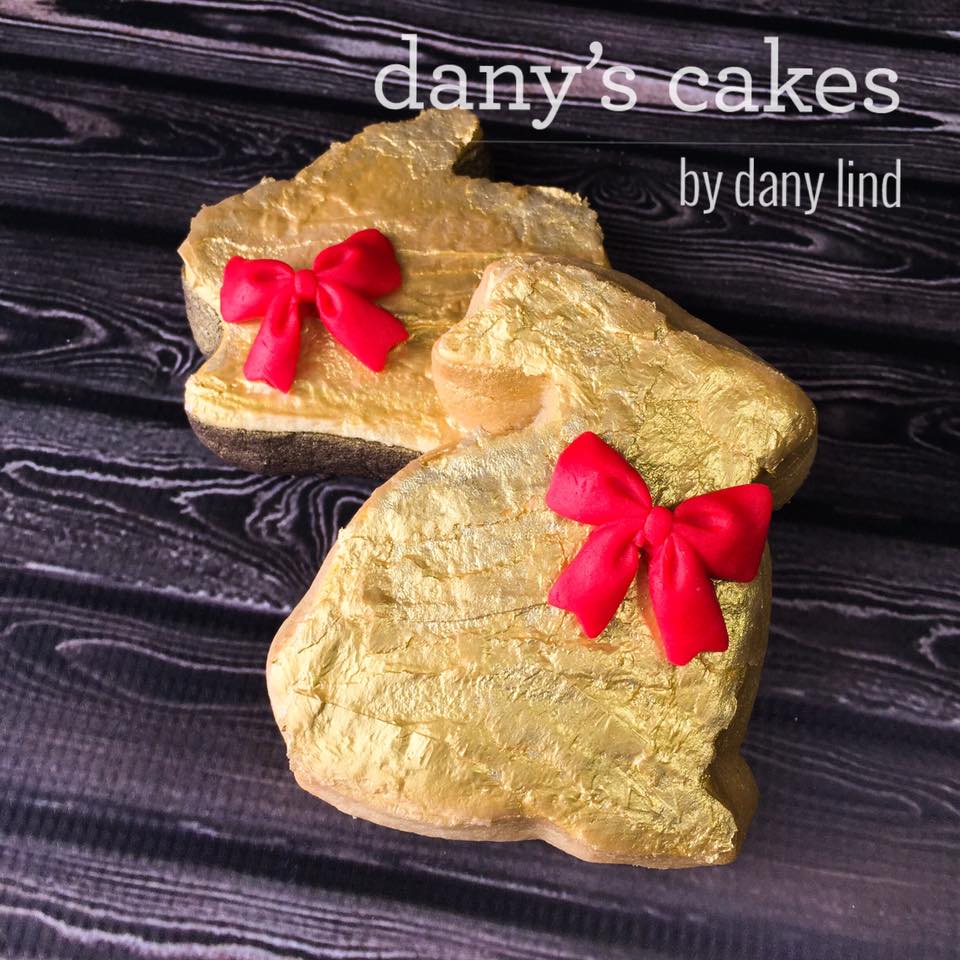 Gold Chocolate Bunny Cookies with Red boy by Dany Lind - Dany's Cakes