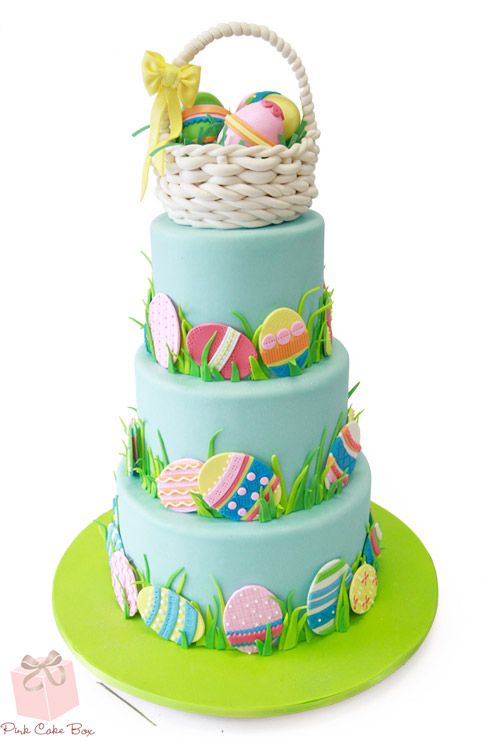 Three tier with Easter Basket cake topper by Pink Cake Box