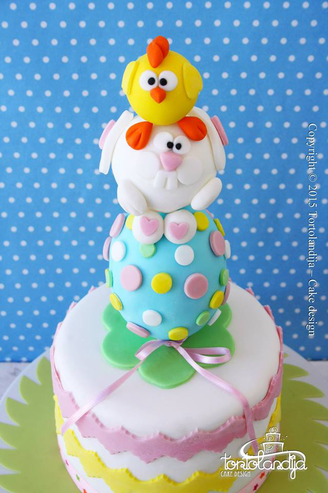 Easter egg, bunny and chick stack cake by Tortolandija