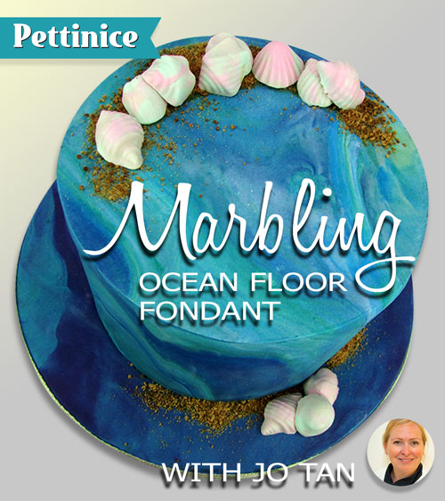 Ocean floor tier.  How to marble your fondant with Jo Tan of Scrumptious Cake