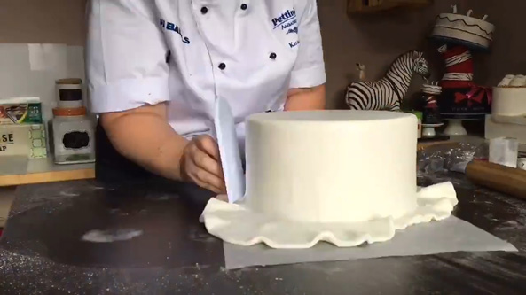 Use your cake smoother to press down along the edges.