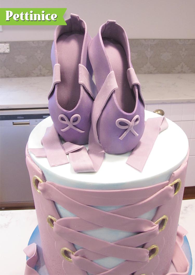 Attach to the top of the cake.  You can also use a little chocolate on the toe point to secure them to the cake.