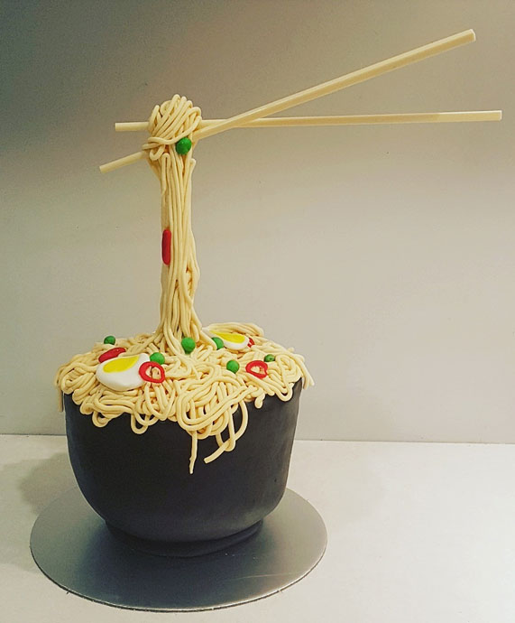 Gravity defying bowl of noodles cake by Janelle lashford