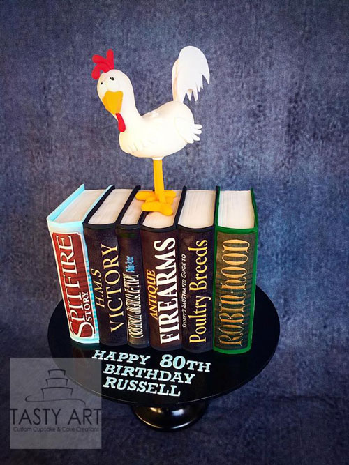 Chicken on books cake by Angela Leydon Elliott 