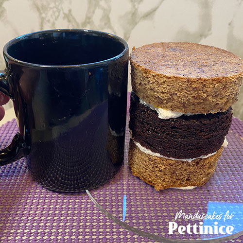 Fill the layers and stack so they are just shorter than an actual mug.