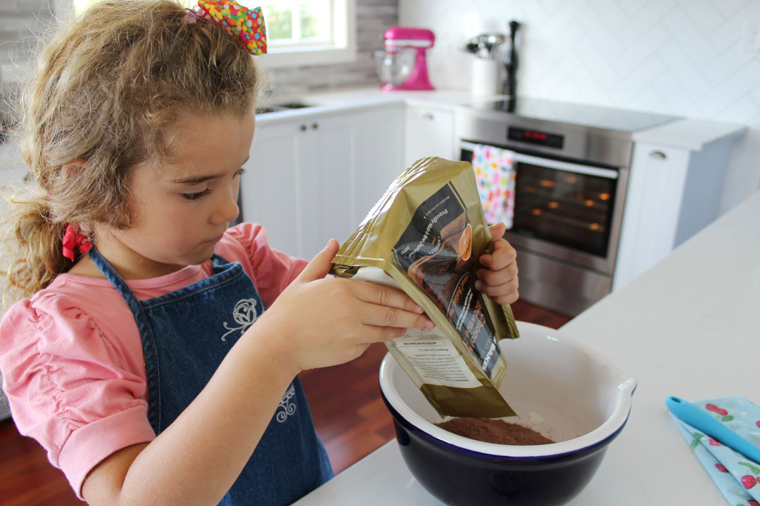 Use a large bowl and add entire bag of Chocolate Brownie Mix.